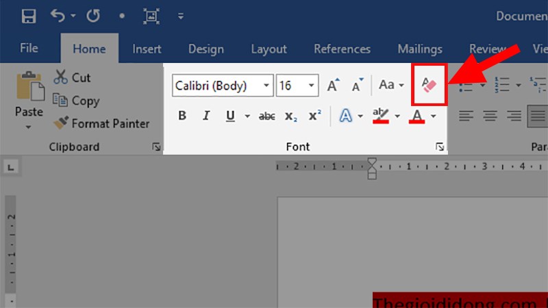 Đi đến mục Font > Nhấp chọn Clear All Formatting để xóa màu nền trong Word